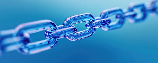 Fototapeta premium A close-up of a shiny metallic blue chain on a soft blue background.