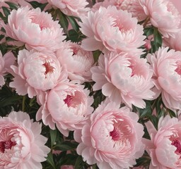 Dense grouping of pale pink peonies, subtle pink backdrop , pastel, peonies