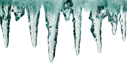 Png of Glistening icicles hanging from a roof, showcasing intricate frozen patterns and a tranquil winter mood.
