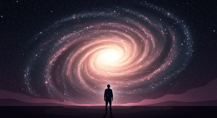 Solitary Figure Contemplating a Majestic Galaxy