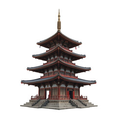A traditional Japanese pagoda with intricate wooden details, tiered rooftops, and red accents, exemplifying classic Eastern architecture
