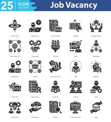 Job Vacancy icon sheet illustration vector creative team, working hours, curriculum vitae, opening, employee benefits, human resource, cooperation, screening, target, organization, employment