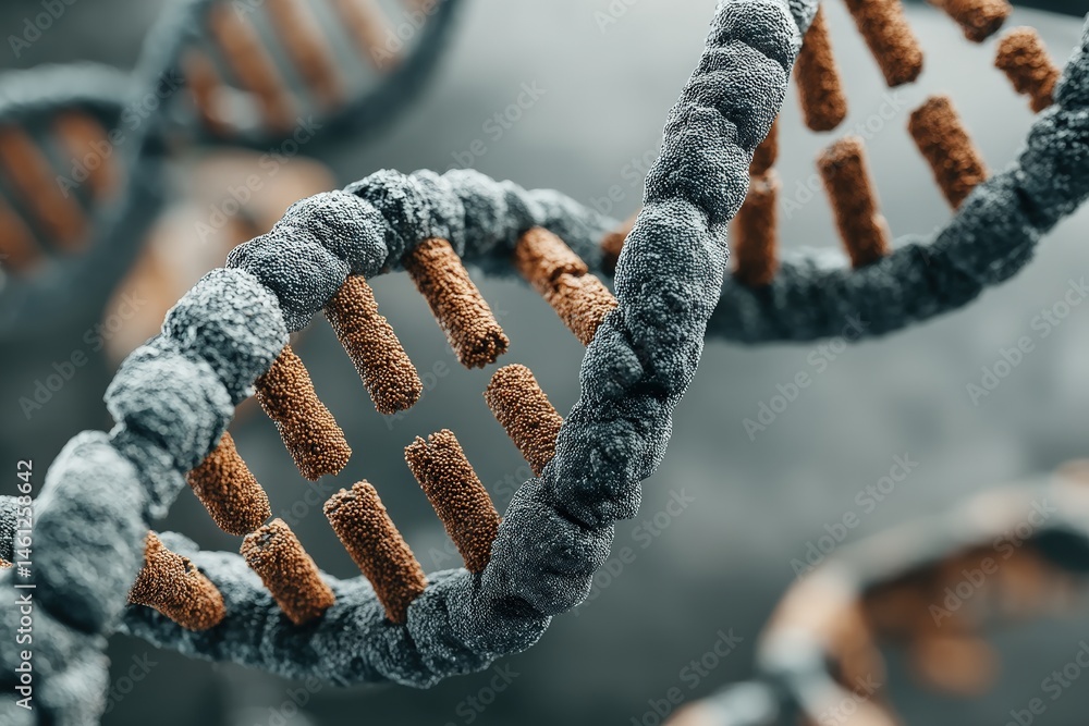 Poster dna double helix structure with intricate details and textures.