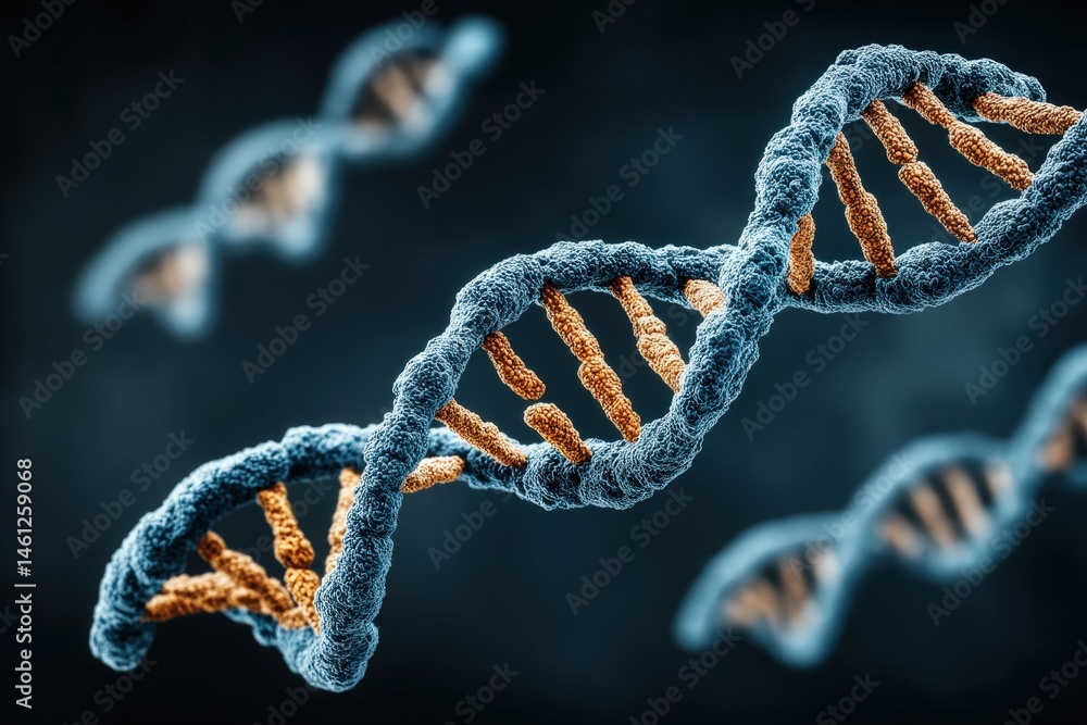 Poster 3d rendering of dna strands with a dark background.