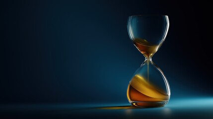 World Whisky Day. Time in Glass: Side profile of a minimalist hourglass filled with golden whisky instead of sand, flowing through a narrow center