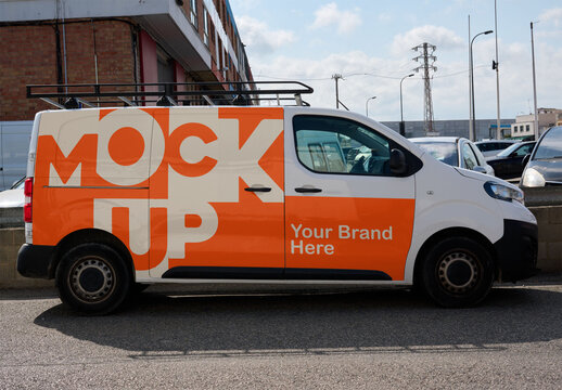 Mockup of A white commercial van