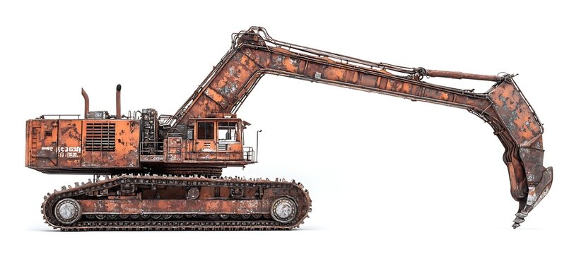 Realistic Dragline Excavator with Extended Boom Positioned on White Background for Industrial Scene