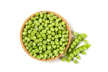 fresh green peas isolated on white background