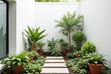 Serene Indoor Garden with Lush Greenery and Plants