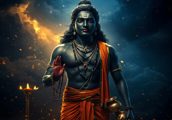 Majestic Lord Ayyappa Digital Artwork