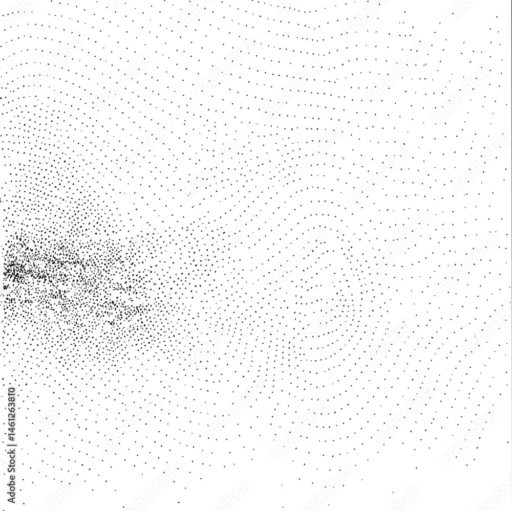 Poster a dense scattering of dark dots covers a light background creating an abstract