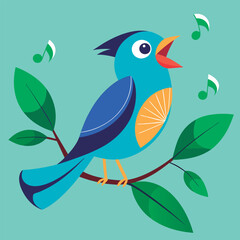 Obraz premium Singing bird perched on a branch.