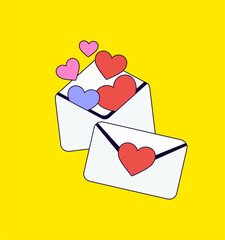 Love Letters with Colorful Hearts Hand Drawn Illustration