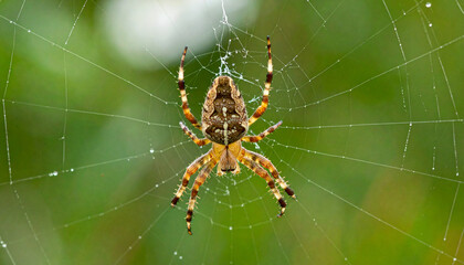 Macro nature close-up of a creepy hairy spider on its web