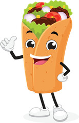 Burrito or kebab mascot cartoon character , giving thumbs up