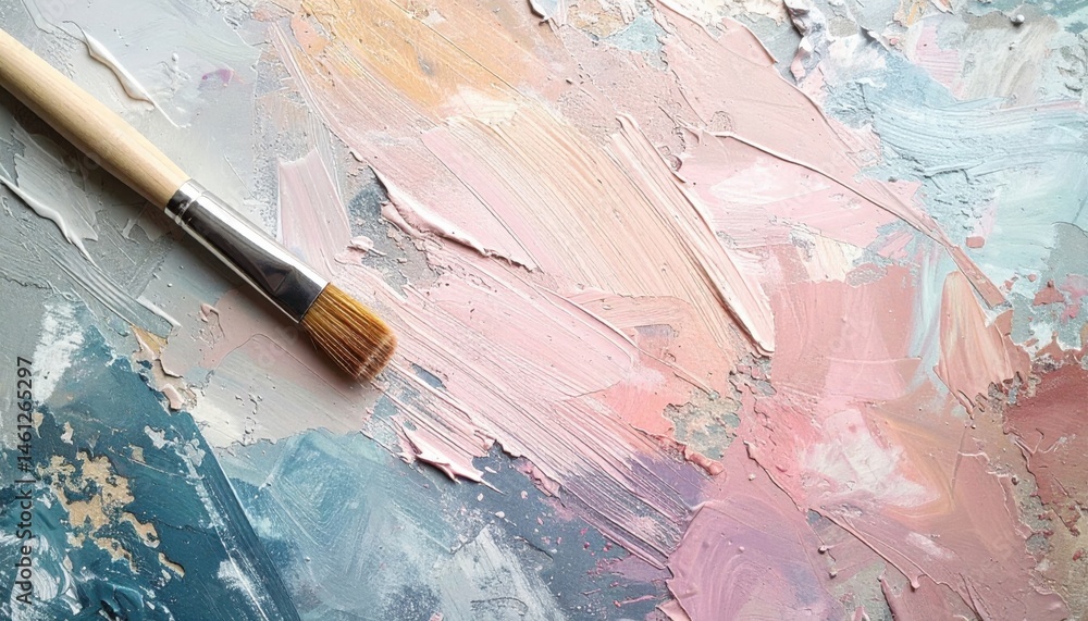 Poster artistic brushwork technique studio setting art creation colorful palette close-up view textured pai
