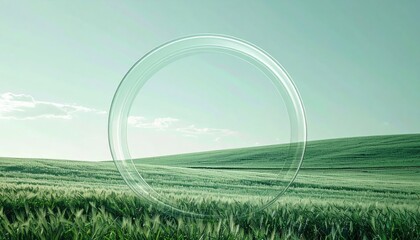 Exploring transparent circular structures in green fields nature photography landscape aerial view minimalism
