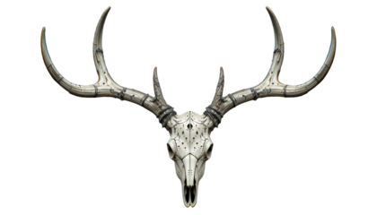 A symmetrical deer skull isolated on transparent background 