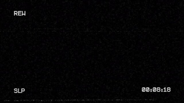 REW Analog TV Old VHS Display on black background. 4K Video