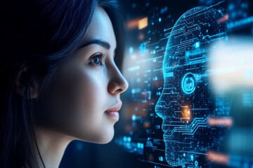 Businessmen and humanoid robot work on a project chat bot chatbot ai bot