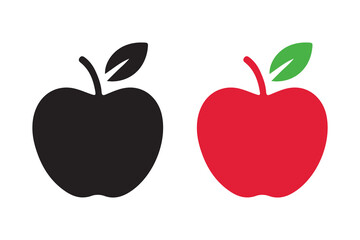 Apple Icon Set – Red Fruit Vector and Black Silhouette Illustration