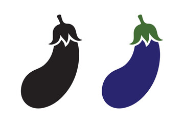Eggplant Icon Set – Purple Vegetable Vector and Black Silhouette Illustration