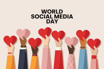 World Social Media Day With Hands Holding Red Hearts