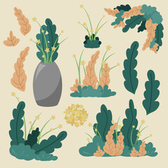 contrast color leaves, isolate decorative plant to make pretty works. vector, illustration design.