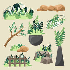 set of various plant, flow leaves with decoration to create your artwork or project. vector, illustration design.