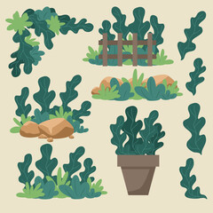 set of flow curve leaves to decorated by pot, organize to cute cluster for create your artwork or project to more complete. vector, illustration design.