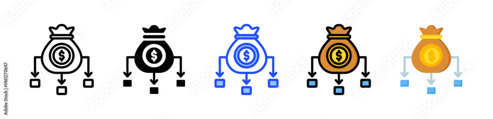 Poster revenue diversification icon collection with multiple styles