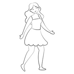 A happy young woman in a skirt and top. Minimalist Line Art Illustration