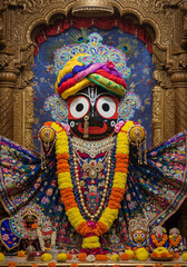 Ornate Jagannath Deity in Vibrant Attire