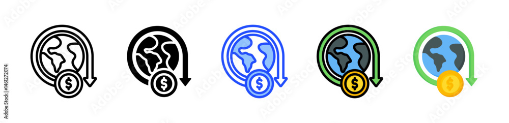 Poster economic failure icon collection with multiple styles