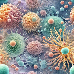 A 3D Rendered Microscopic World in Watercolor Style with Floating Cells