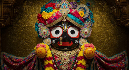 Fototapeta premium Ornate Jagannath Deity in Rich Adornments