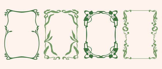 Art Nouveau style abstract floral and plant vector frames set. Decorative vintage ornate whimsical frames © ArtFM
