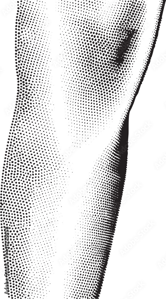 Poster a monochrome leg is depicted with a dense of small dots creating texture.