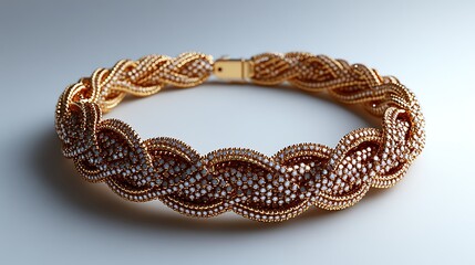 Fototapeta premium Gold Braided Bracelet Adorned With Diamonds High Resolution Images