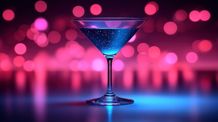 Vibrant blue cocktail against bokeh background