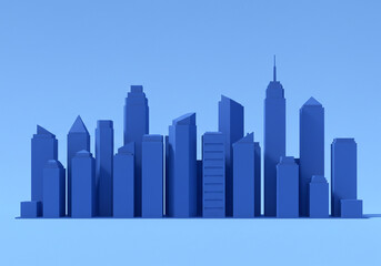 Obraz premium Cityscape Silhouette in Blue Minimalist Urban Architecture