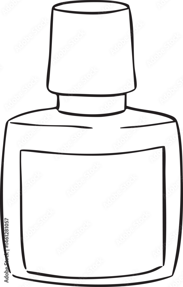 Aufkleber a simple clear bottle with a rounded base and a capped top.