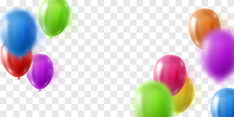 Vector colorful balloons isolated on png background. Realistic festive 3d helium balloons template for anniversary, Birthday party design. Vector illustration on transparent background