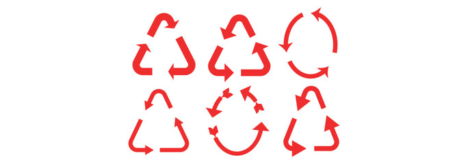 Collection of recycling and rotation arrow symbols. Recycle icons. Recycling arrows.  icons for packaging, recycling. Ecology, environmentally friendly, environmental management symbols.