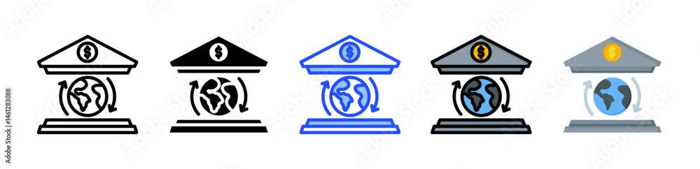 Poster global exchange building icon collection with multiple styles