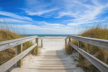 Tranquil beach path leading to ocean