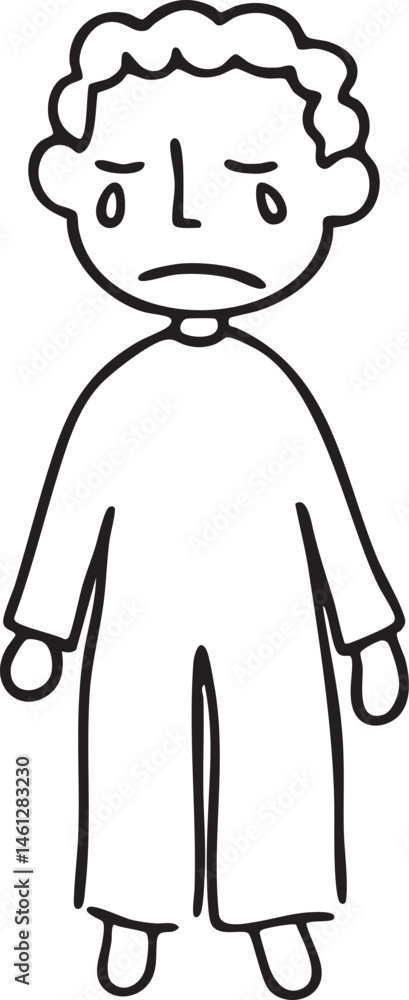 Poster a simple outlined figure stands with a downcast expression.