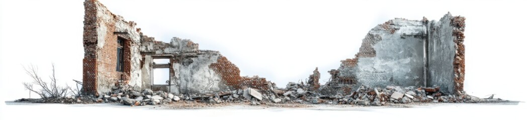 Grey and Brown Brick Ruins on White Background