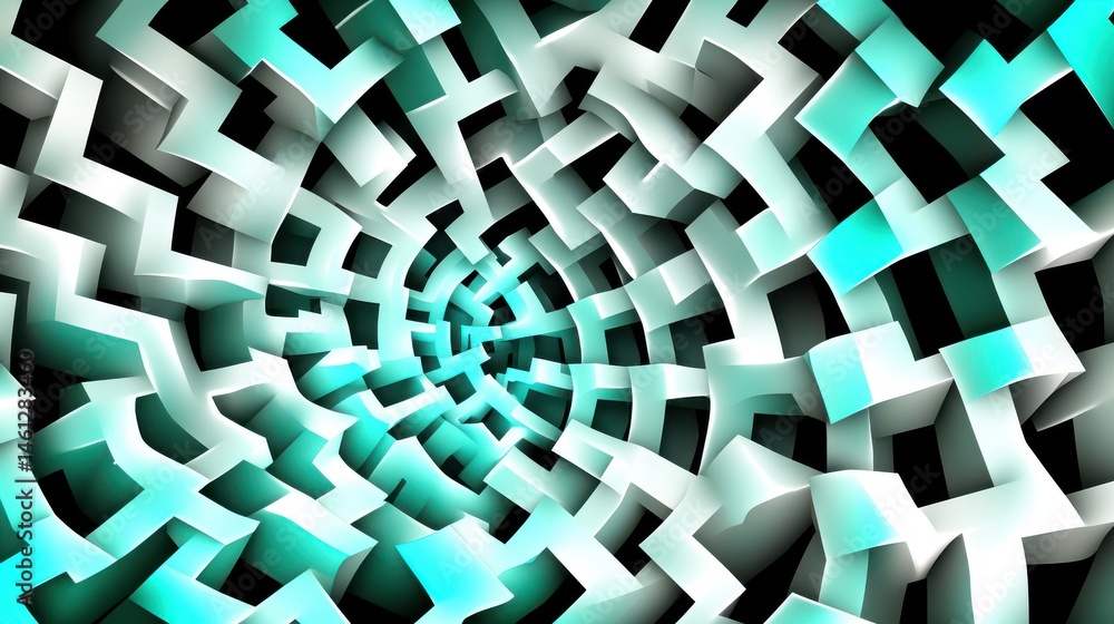 Aufkleber abstract 3d geometric tunnel design with teal and black color scheme for creative visual projects