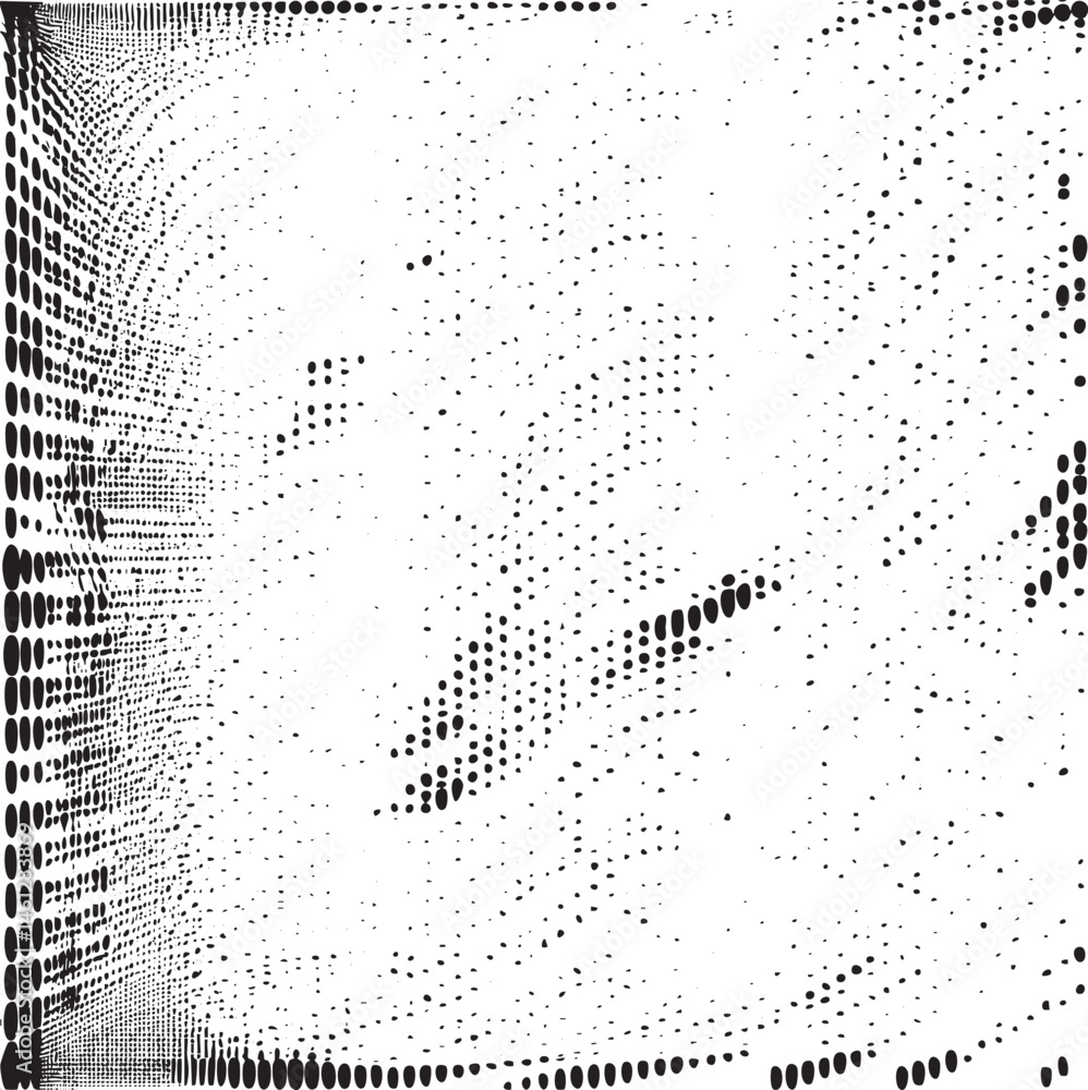 Poster a grayscale portrait depicts a face composed of numerous small overlapping dots creating an abstract